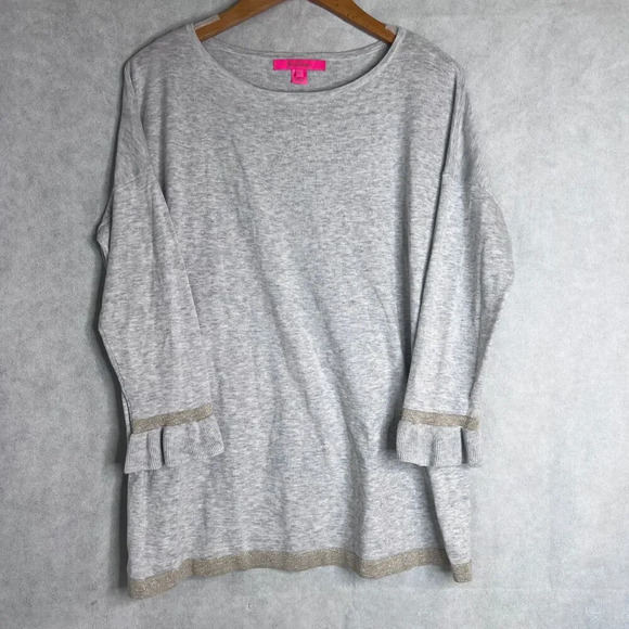Lilly Pulitzer Charla Sweater CoolMax Heathered Crew Light Gray Size Medium - Picture 9 of 9